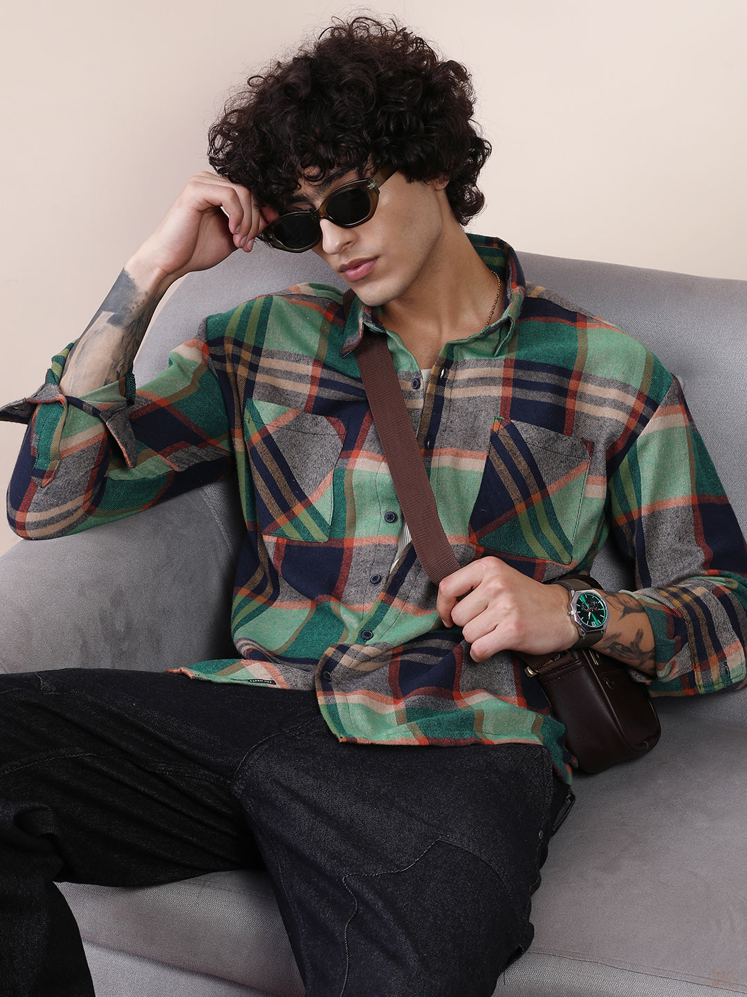 Campus Sutra Plaid-Check Utility Shacket