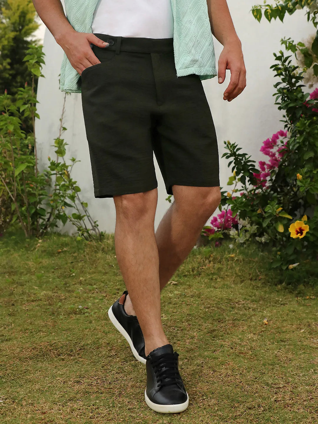Campus Sutra Tailored Poly-Linen Shorts