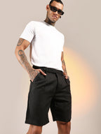 Campus Sutra Solid Pleated Shorts
