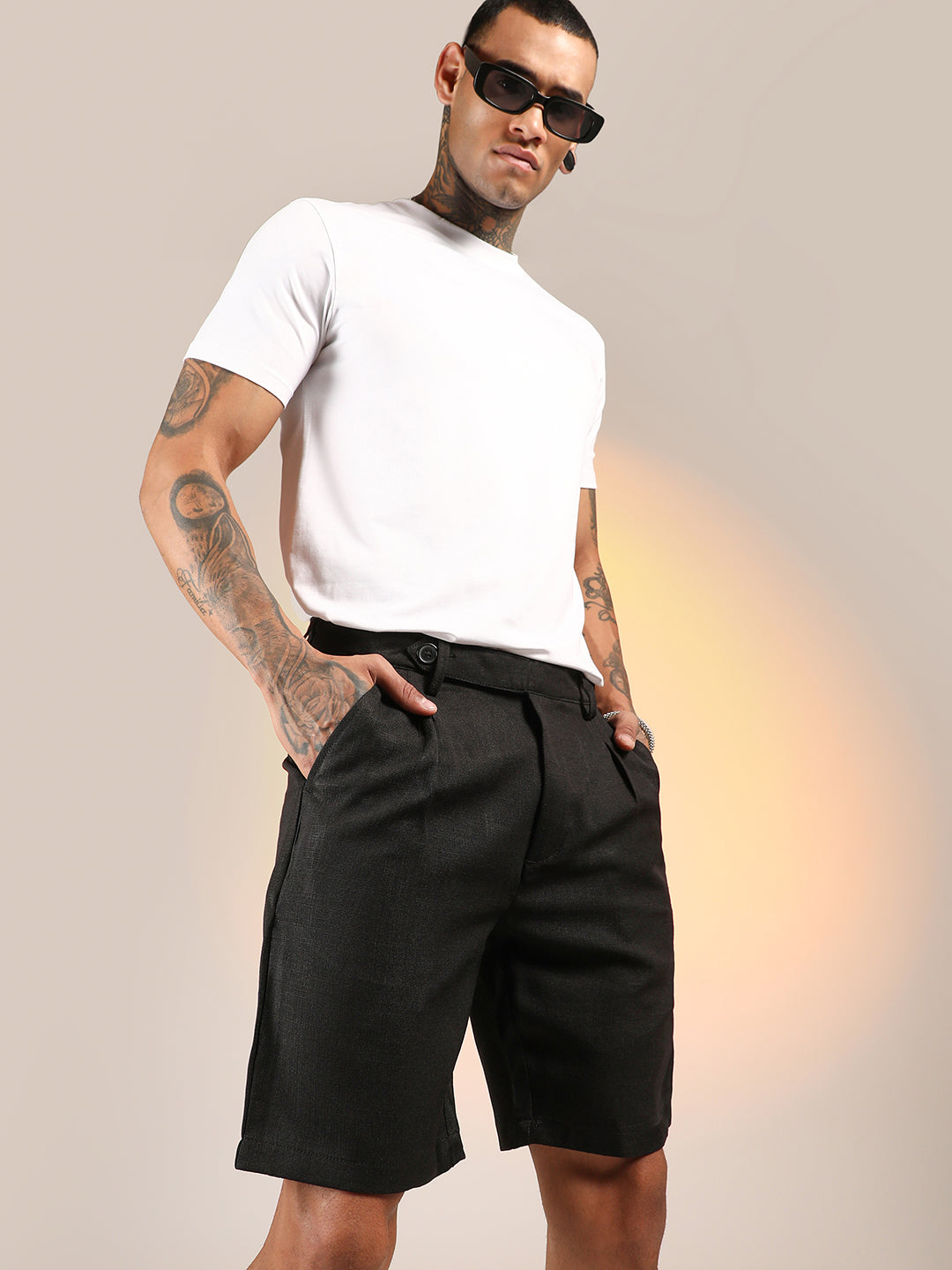 Campus Sutra Solid Pleated Shorts