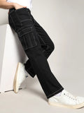 Campus Sutra Contrast Stitched Cargo Denim Jeans