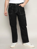 Campus Sutra Contrast Stitched Cargo Denim Jeans