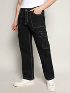 Campus Sutra Contrast Stitched Cargo Denim Jeans
