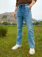 Campus Sutra Straight-Fit Patchwork Denim Jeans