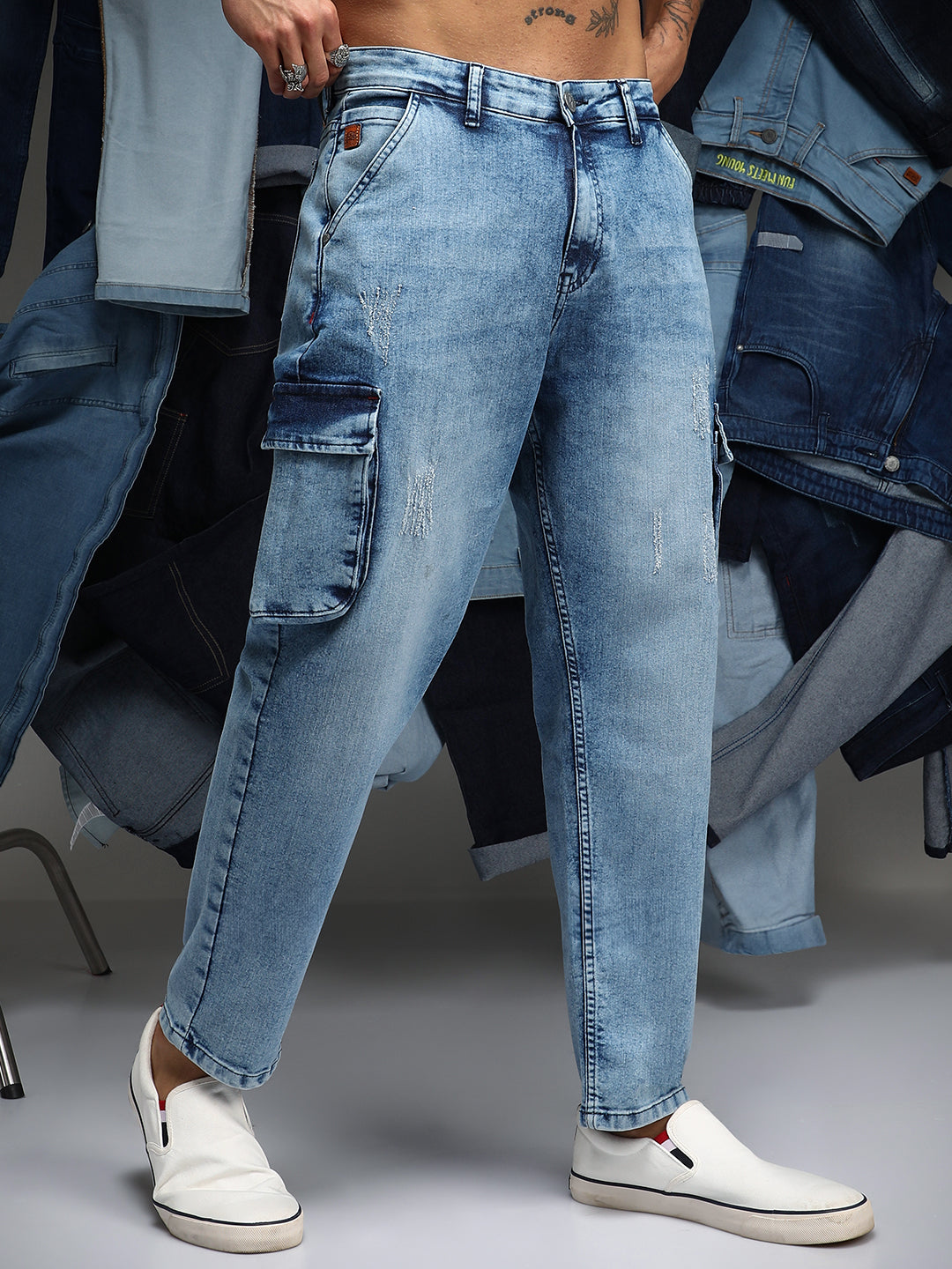 Campus Sutra Straight-Fit Utility Denim Jeans
