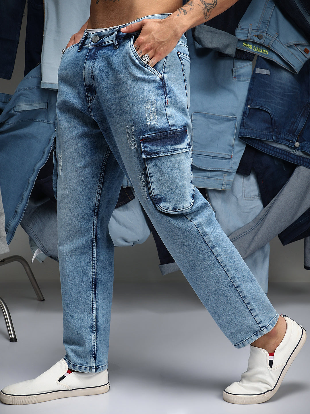 Campus Sutra Straight-Fit Utility Denim Jeans