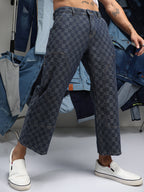 Campus Sutra Checker Baggy Utility Denim Jeans