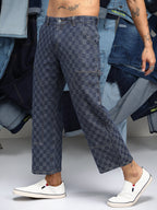 Campus Sutra Checker Baggy Utility Denim Jeans