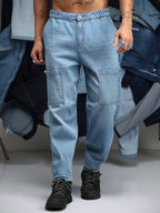 Campus Sutra Carrot-Fit Utility Denim Jeans