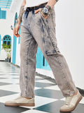 Campus Sutra Acid-Wash Panelled Denim Jeans