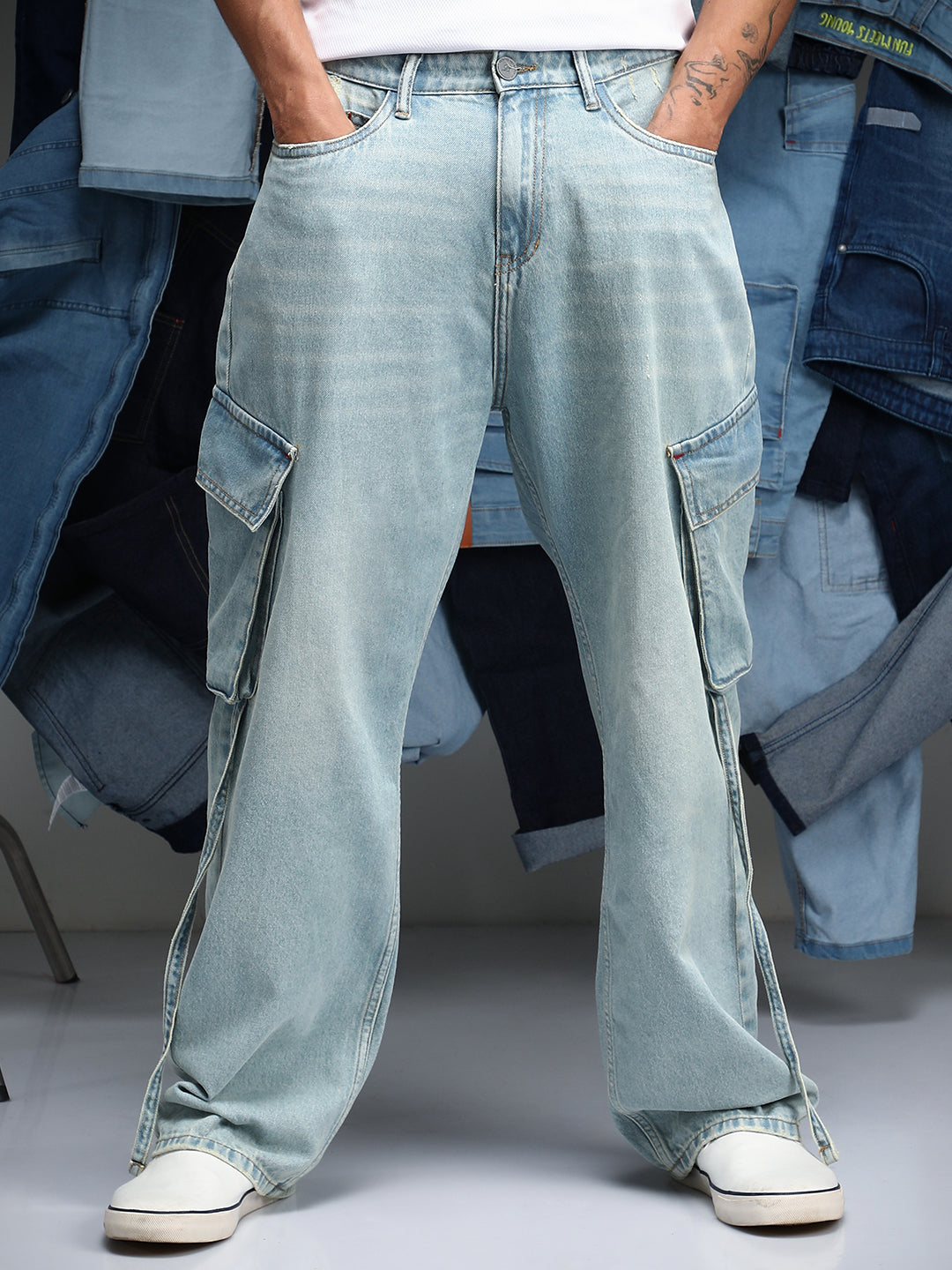 Campus Sutra Baggy Utility Denim Jeans