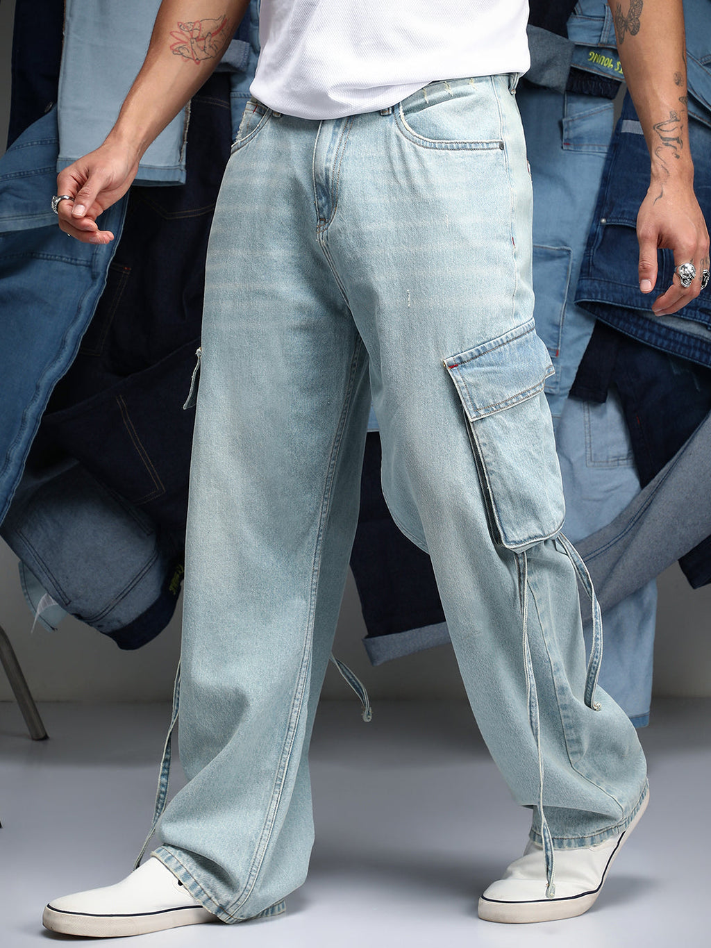 Campus Sutra Baggy Utility Denim Jeans