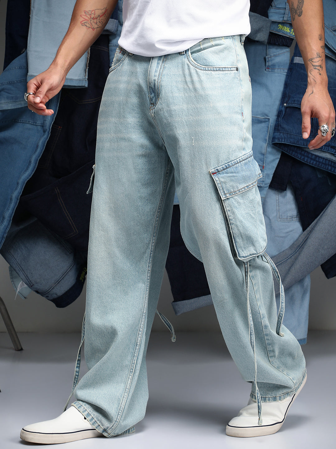 Campus Sutra Baggy Utility Denim Jeans