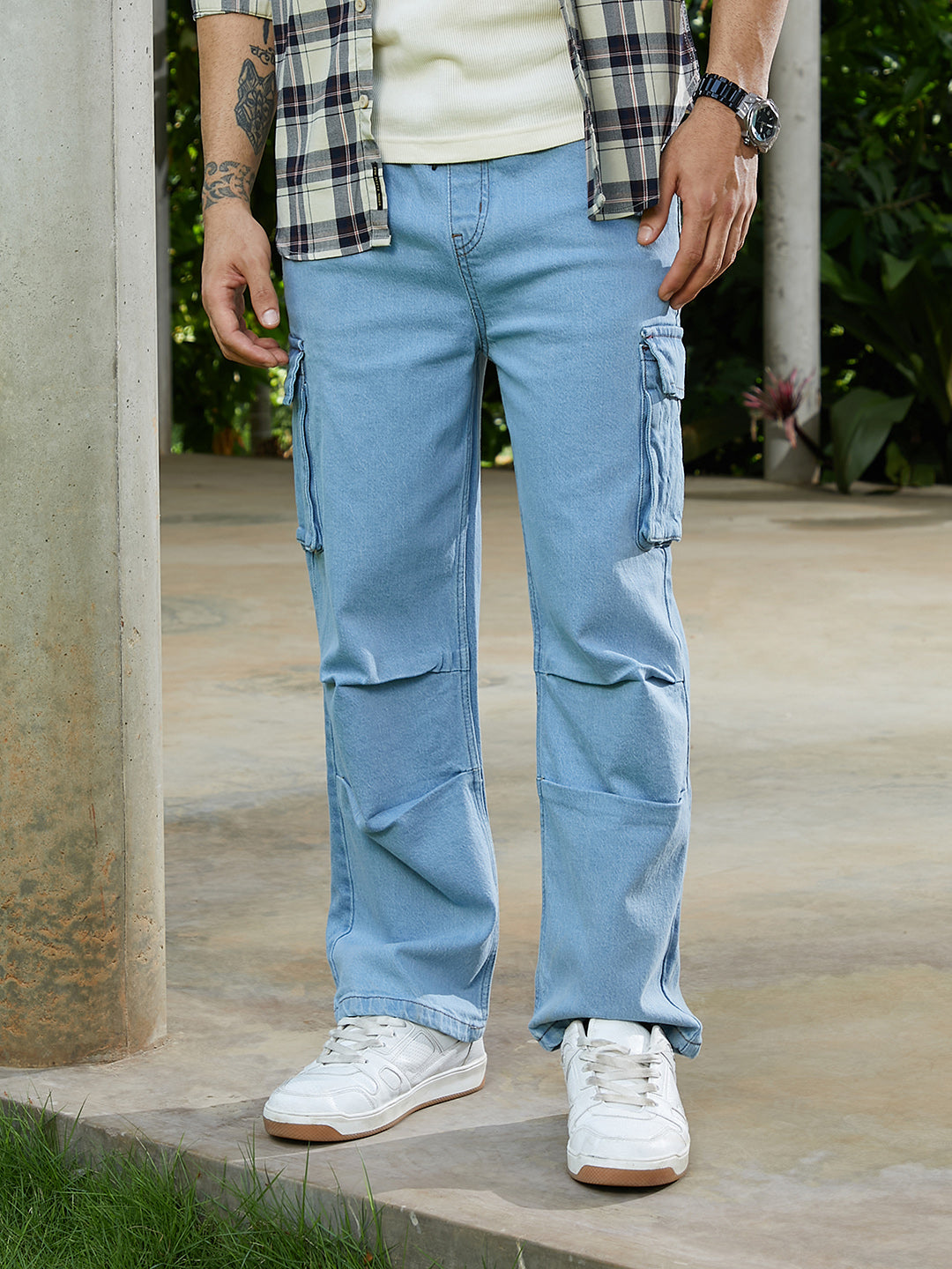 Campus Sutra Straight-Leg Parachute Denim Jeans