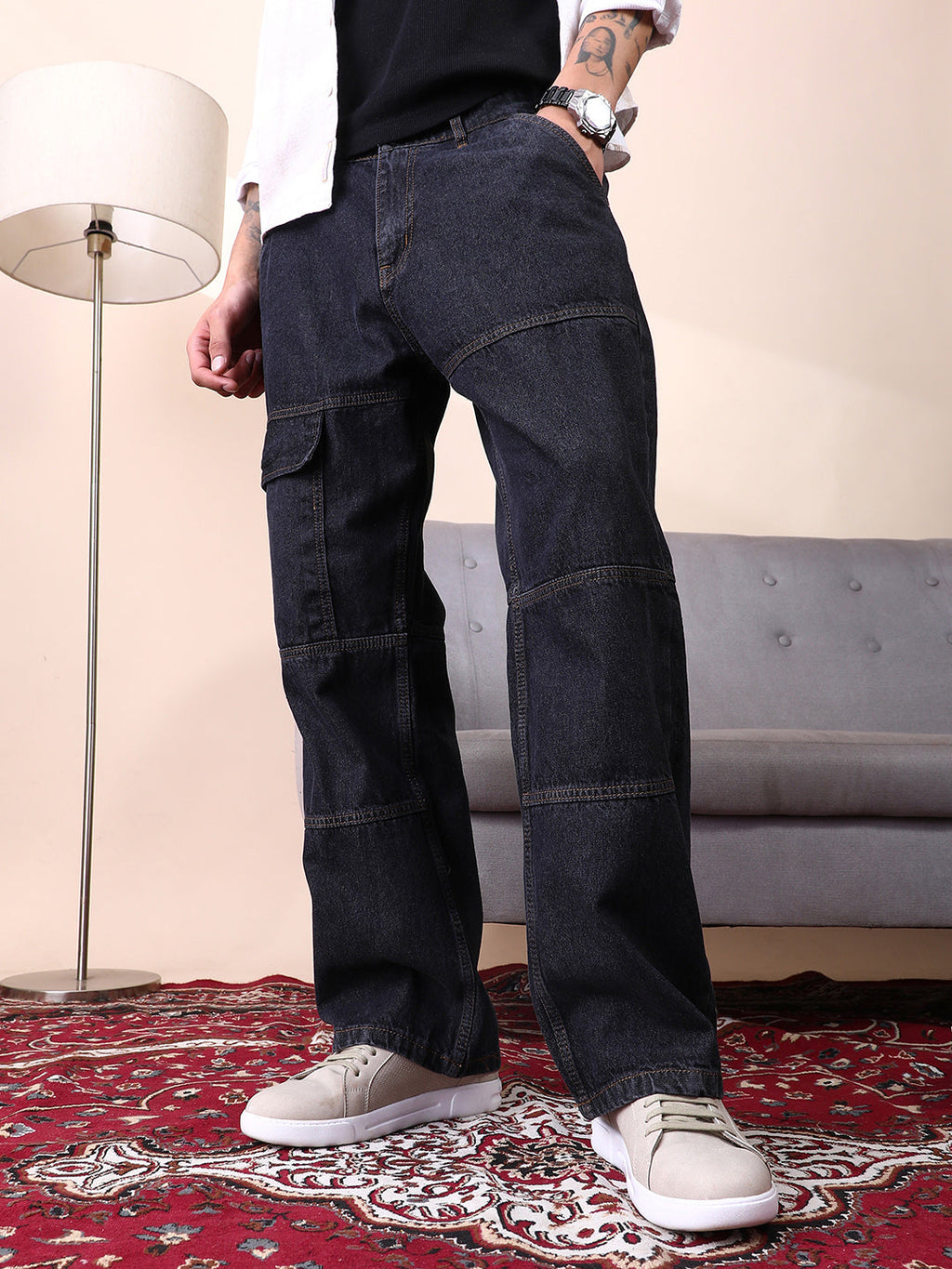 Campus Sutra Panelled-Utility Denim Jeans