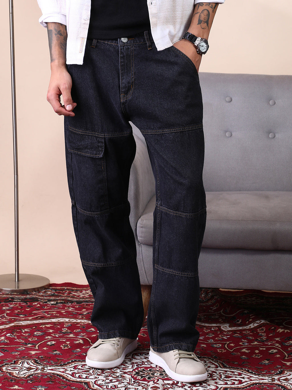Campus Sutra Panelled-Utility Denim Jeans