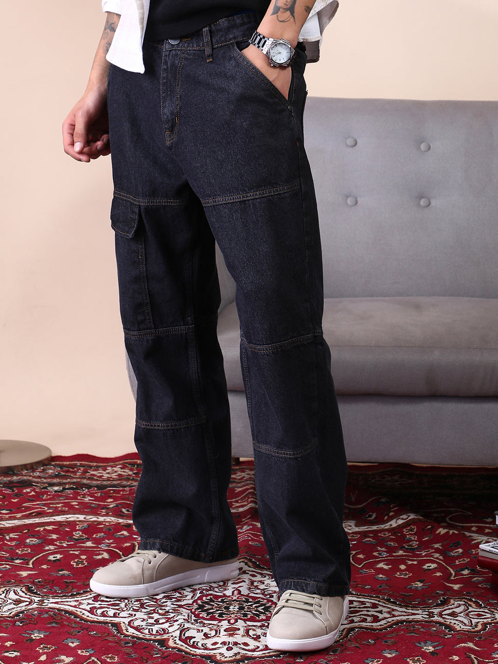 Campus Sutra Panelled-Utility Denim Jeans