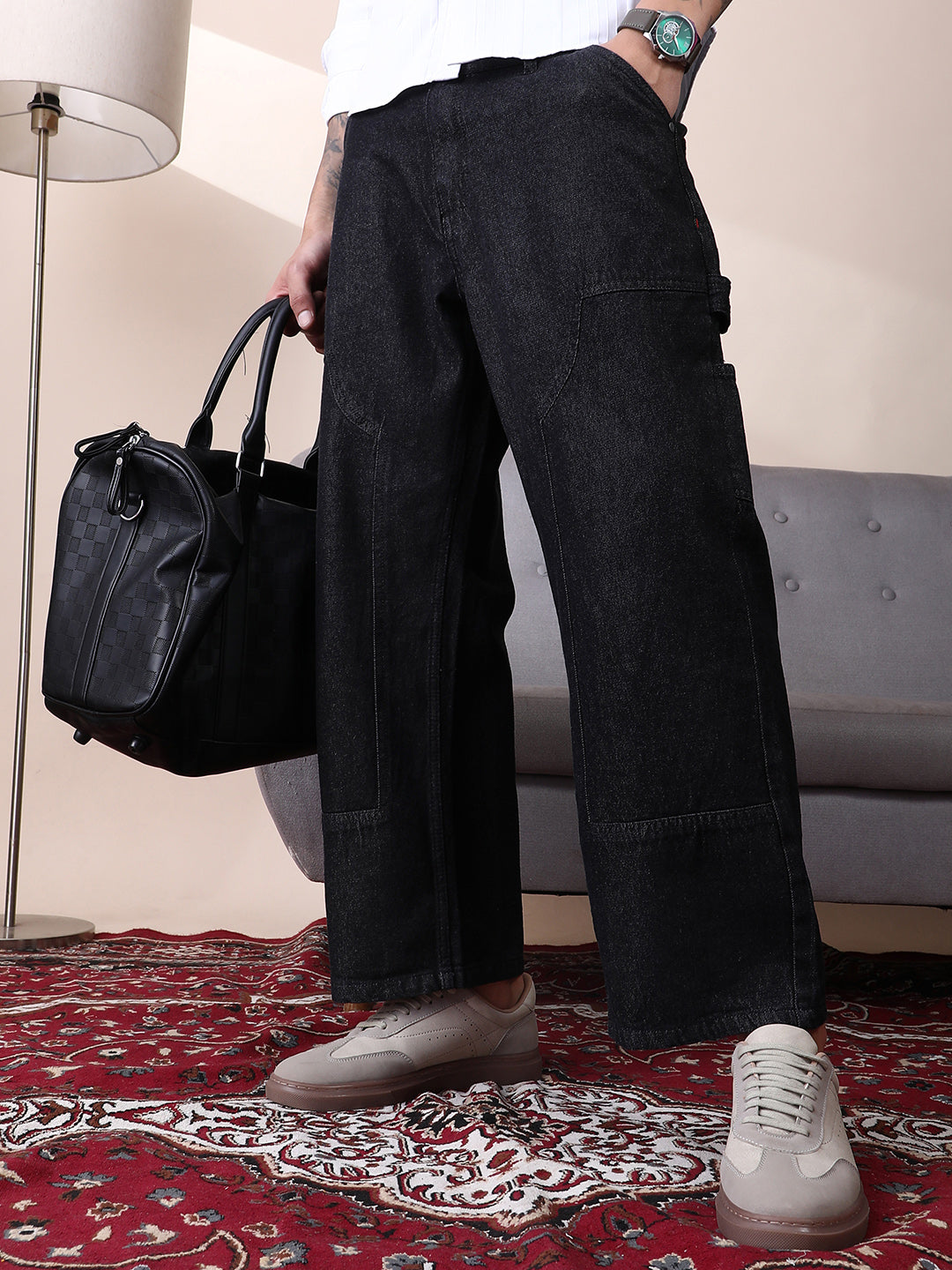 Campus Sutra Patched Straight Denim Jeans