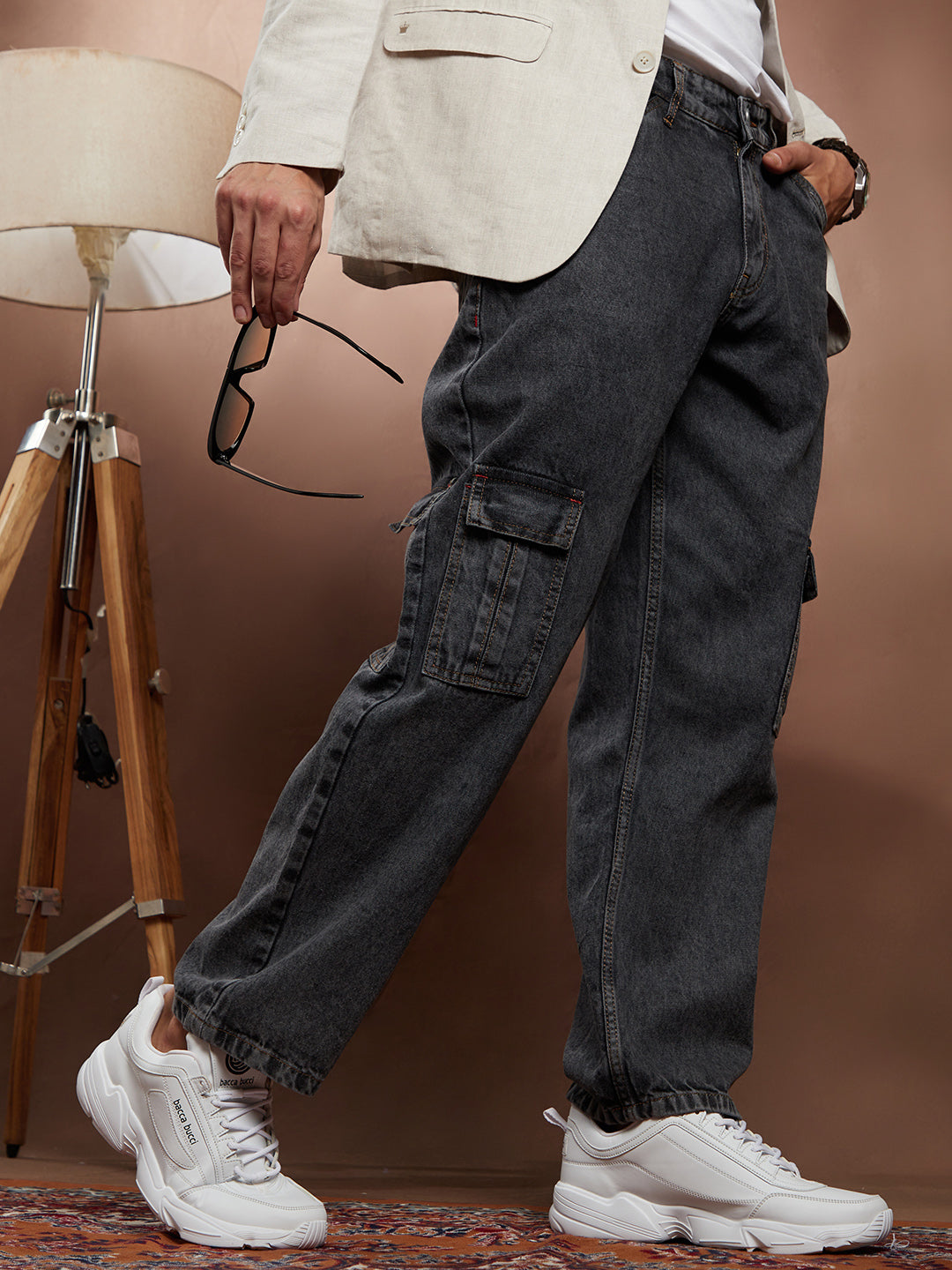 Campus Sutra Acid-Wash Utility Denim Jeans