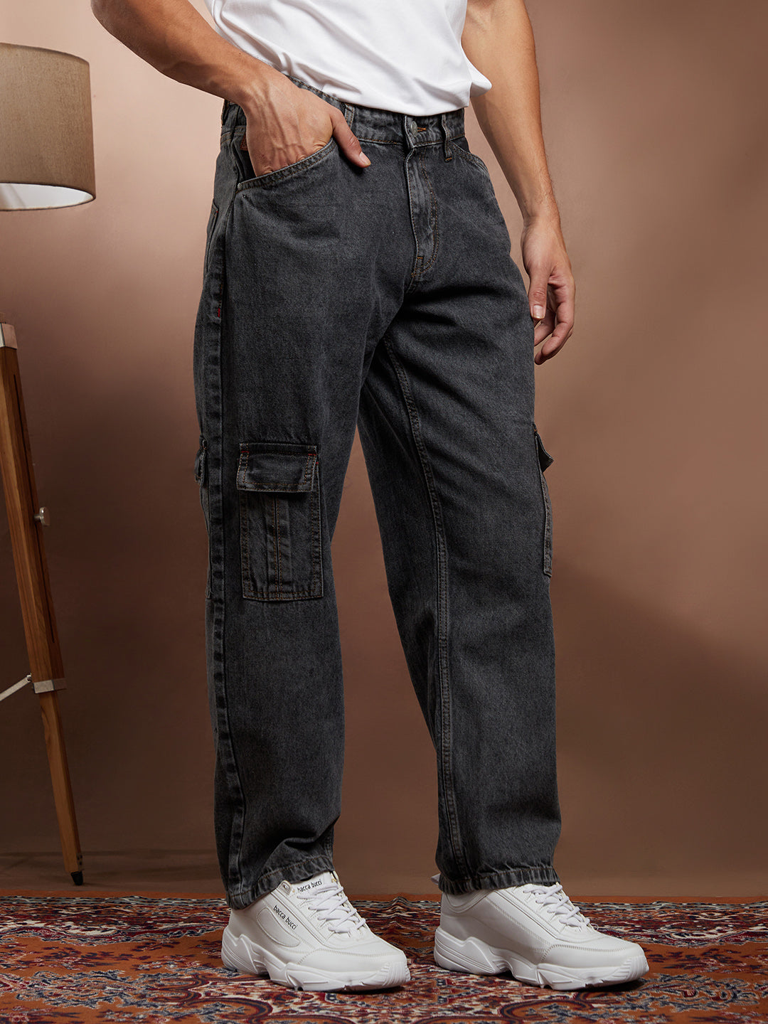 Campus Sutra Acid-Wash Utility Denim Jeans