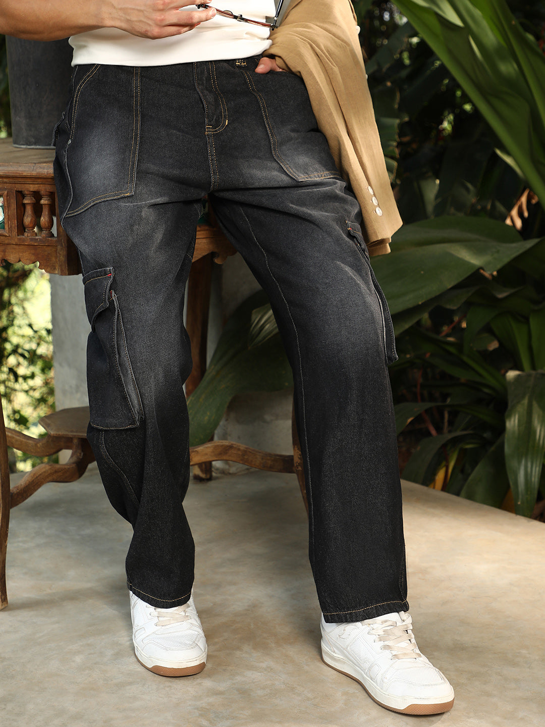 Campus Sutra Washed Carpenter-Utility Denim Jeans