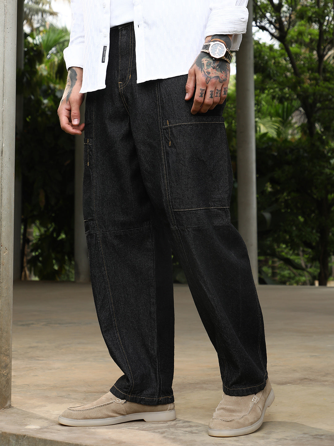 Campus Sutra Baggy Cargo Denim Jeans