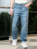 Campus Sutra Distressed Light Blue Denim Jeans