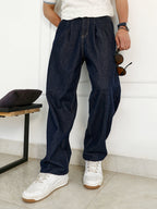 Campus Sutra Dark-Wash Pleated Denim Jeans