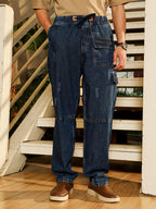 Campus Sutra Dark-Wash Utility Denim Jeans