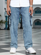 Campus Sutra Light-Distressed Utility Denim Jeans