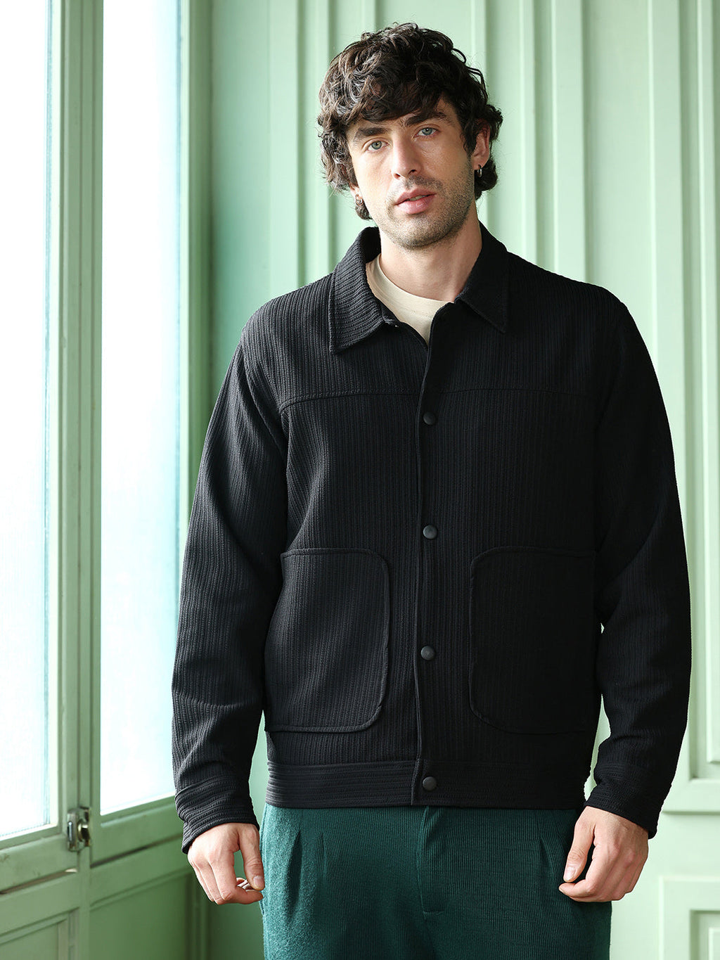 Campus Sutra Crease-Tactile Panelled Jacket