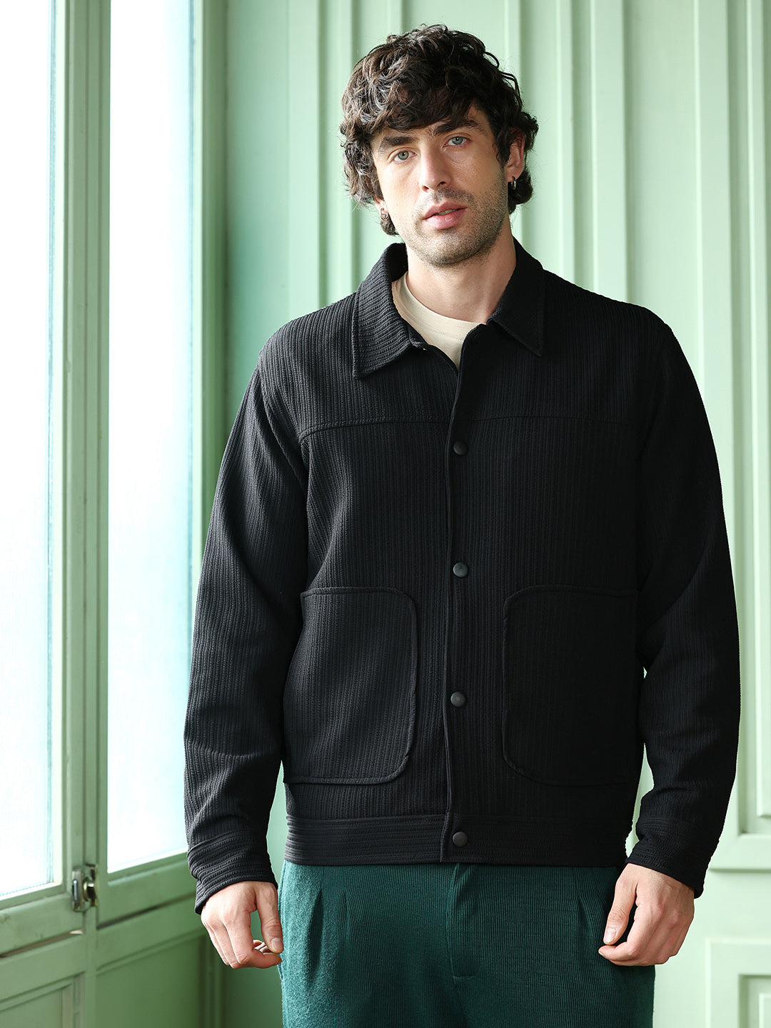 Campus Sutra Crease-Tactile Panelled Jacket