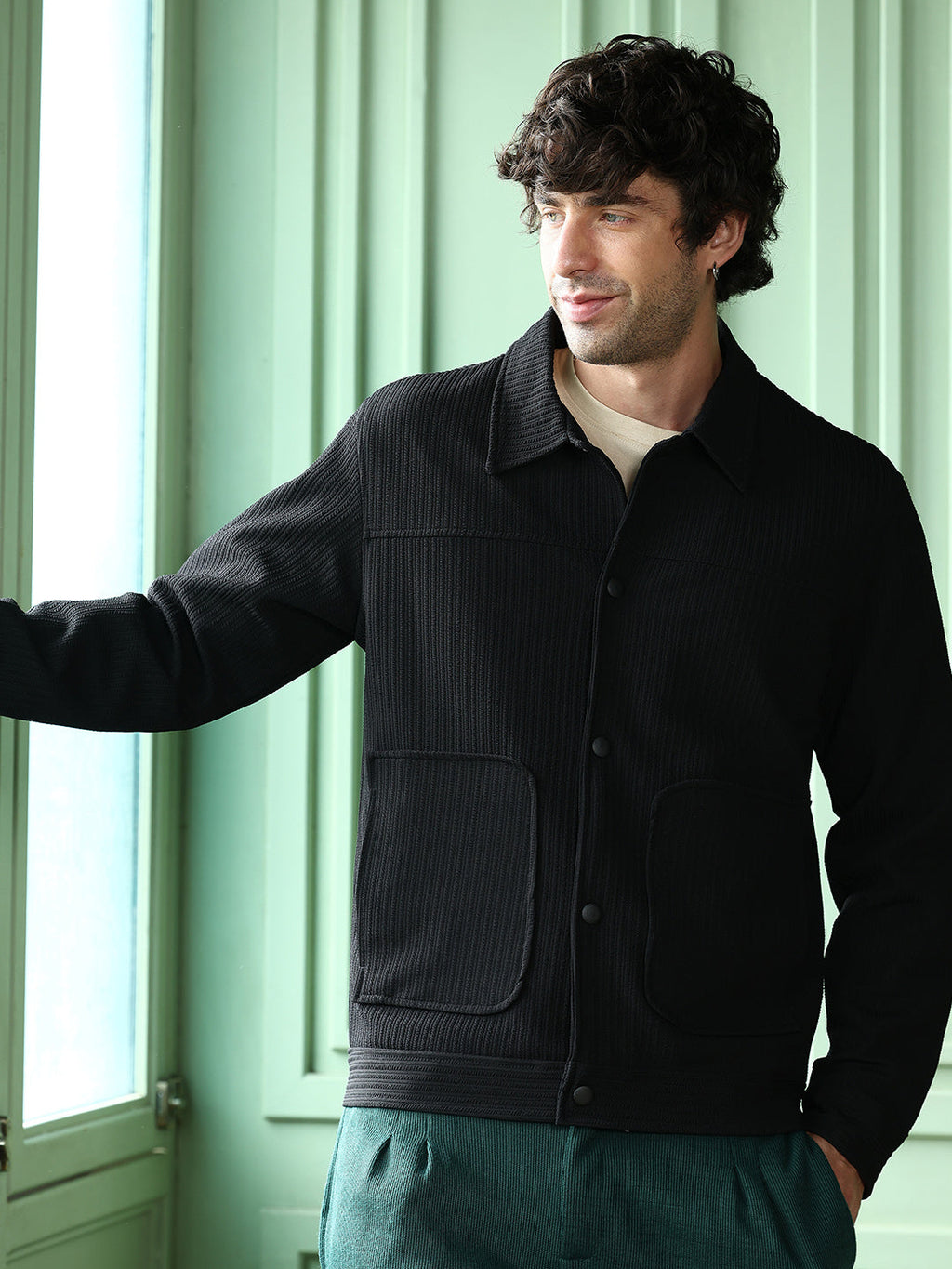 Campus Sutra Crease-Tactile Panelled Jacket