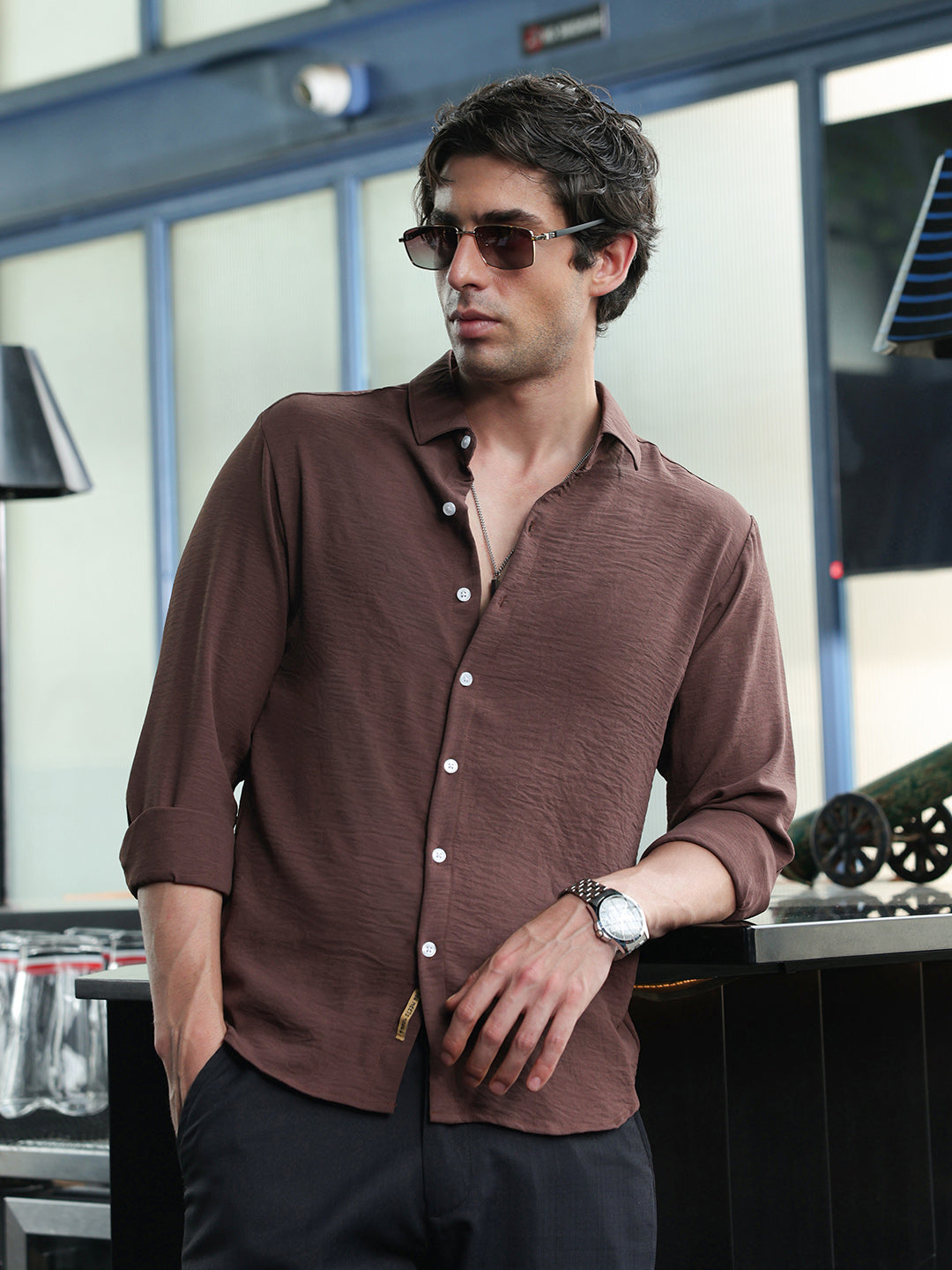 Campus Sutra Solid Relaxed Shirt