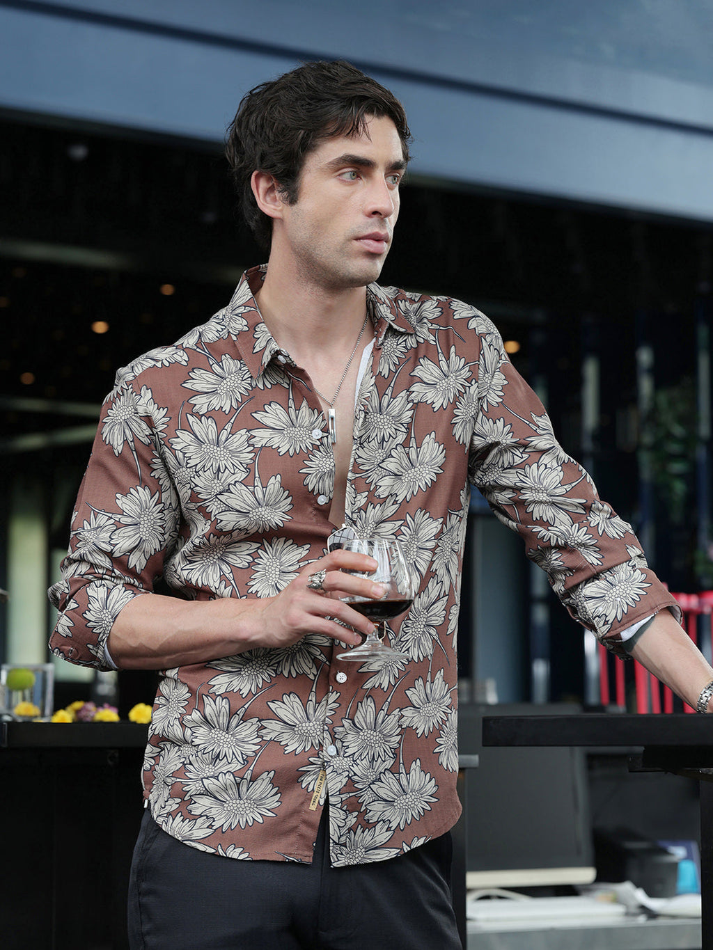 Campus Sutra Contrast-Sunflower Imprint Shirt