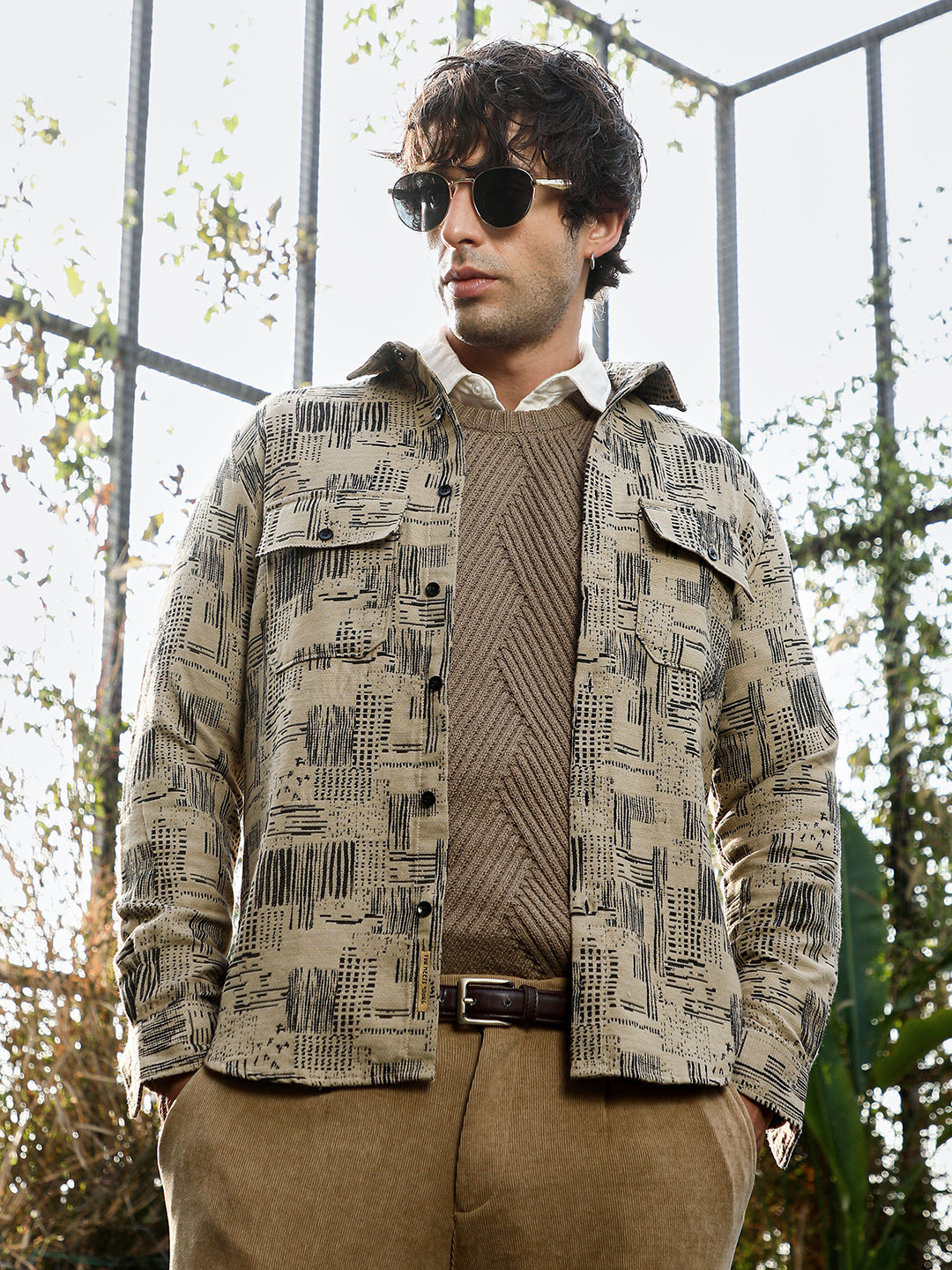 Campus Sutra Scratch-Jacquard Utility Shirt