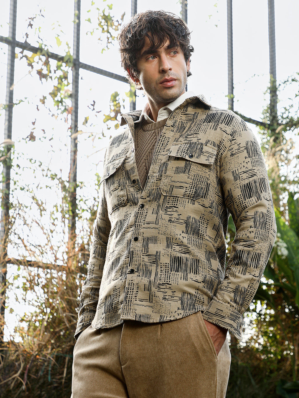 Campus Sutra Scratch-Jacquard Utility Shirt