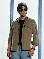 Campus Sutra Solid-Brushed Utility Shirt