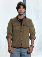 Campus Sutra Solid-Brushed Utility Shirt