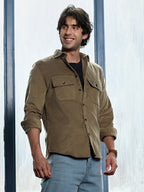 Campus Sutra Solid-Brushed Utility Shirt