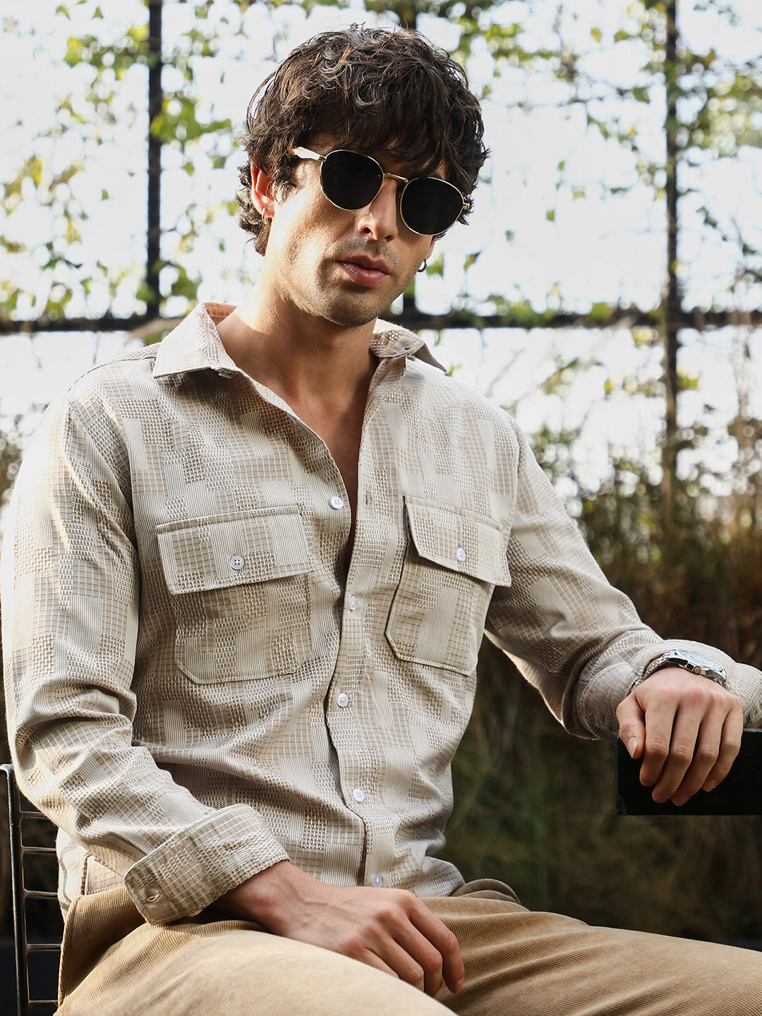Campus Sutra Weave-Block Utility Shirt
