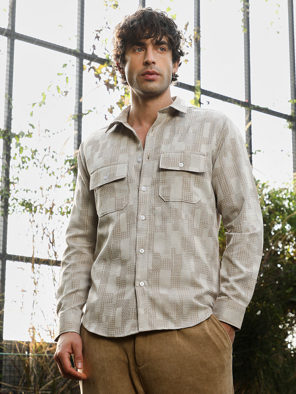 Campus Sutra Weave-Block Utility Shirt