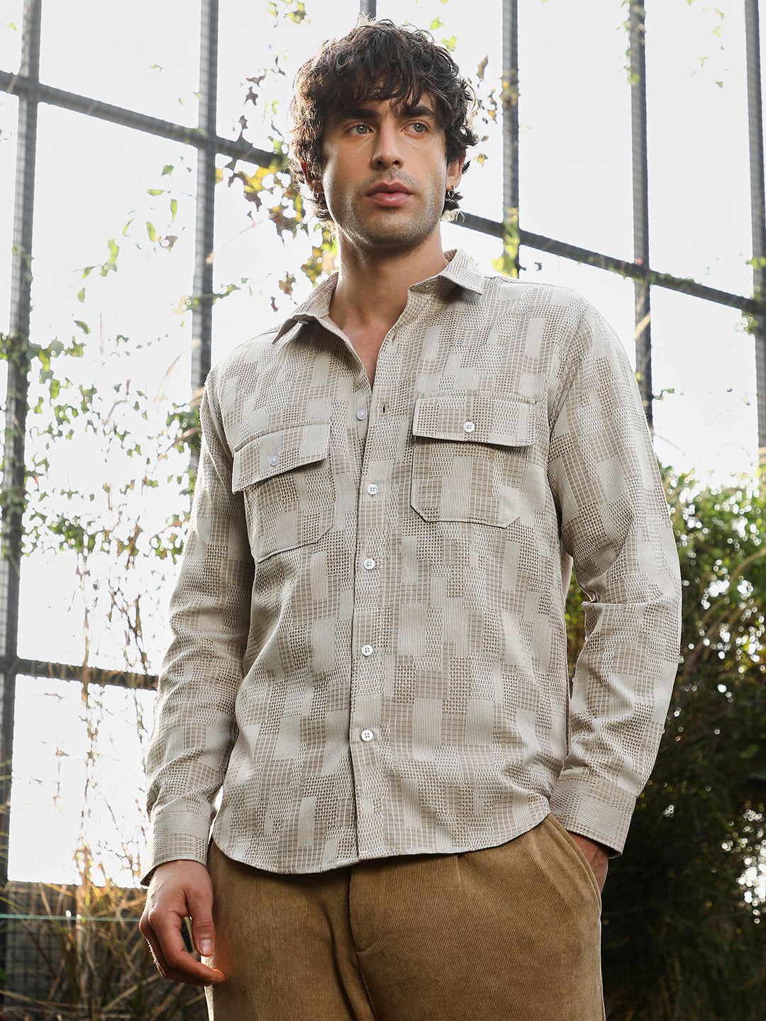 Campus Sutra Weave-Block Utility Shirt