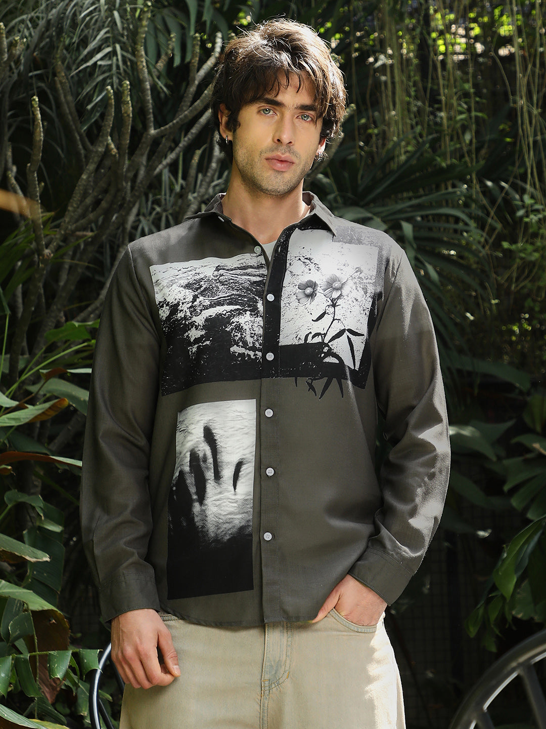 Campus Sutra Oceanic-Flora Imprint Shirt