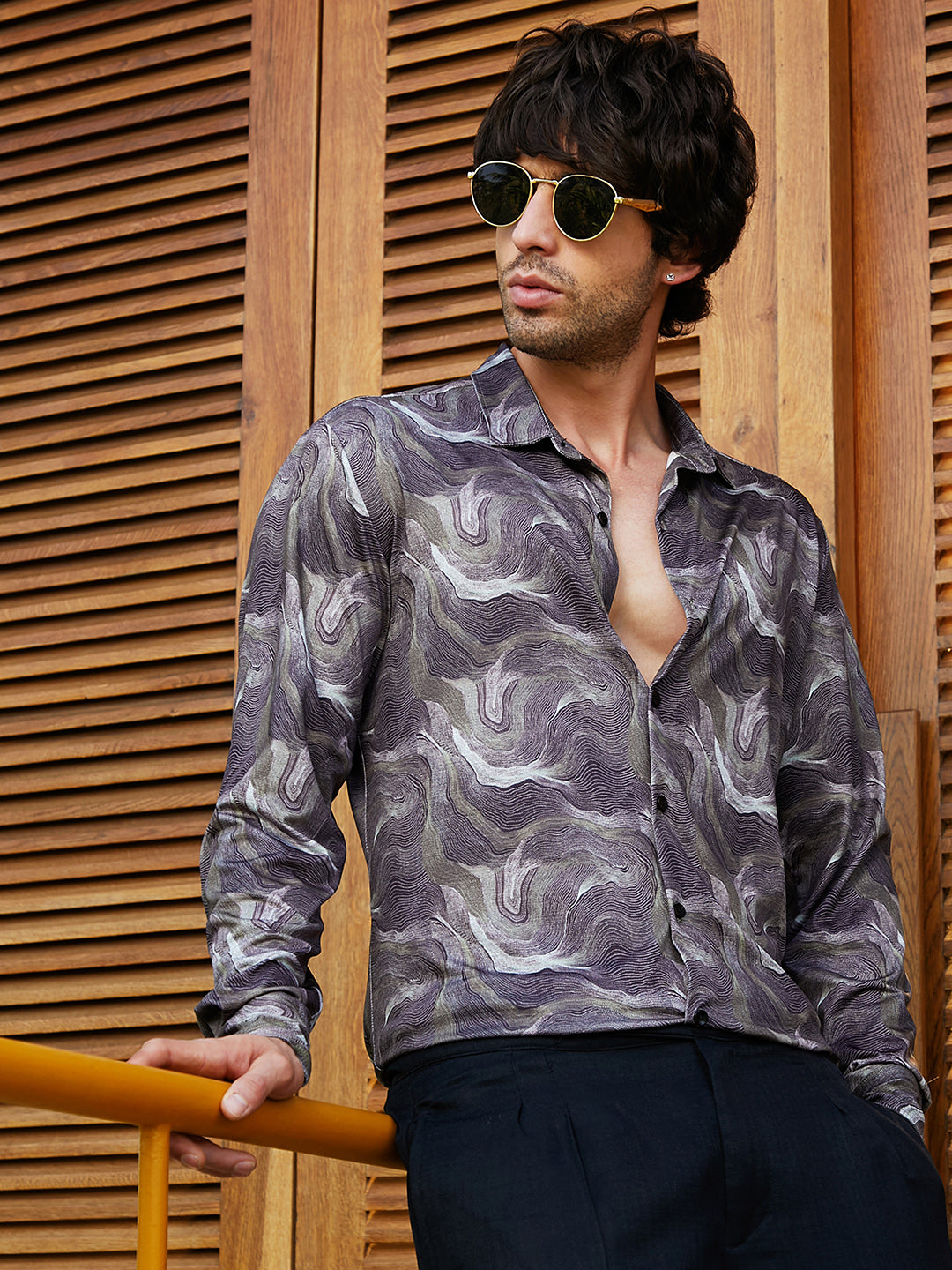 Campus Sutra Flow-Lined Imprint Shirt
