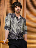 Campus Sutra Faded-Chevron Imprint Shirt