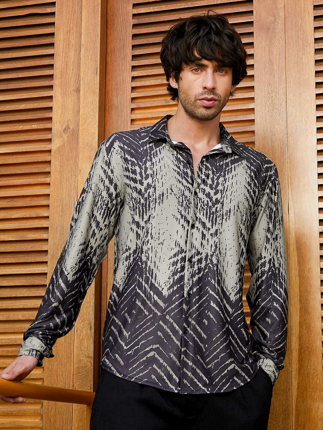 Campus Sutra Faded-Chevron Imprint Shirt
