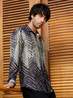 Campus Sutra Faded-Chevron Imprint Shirt