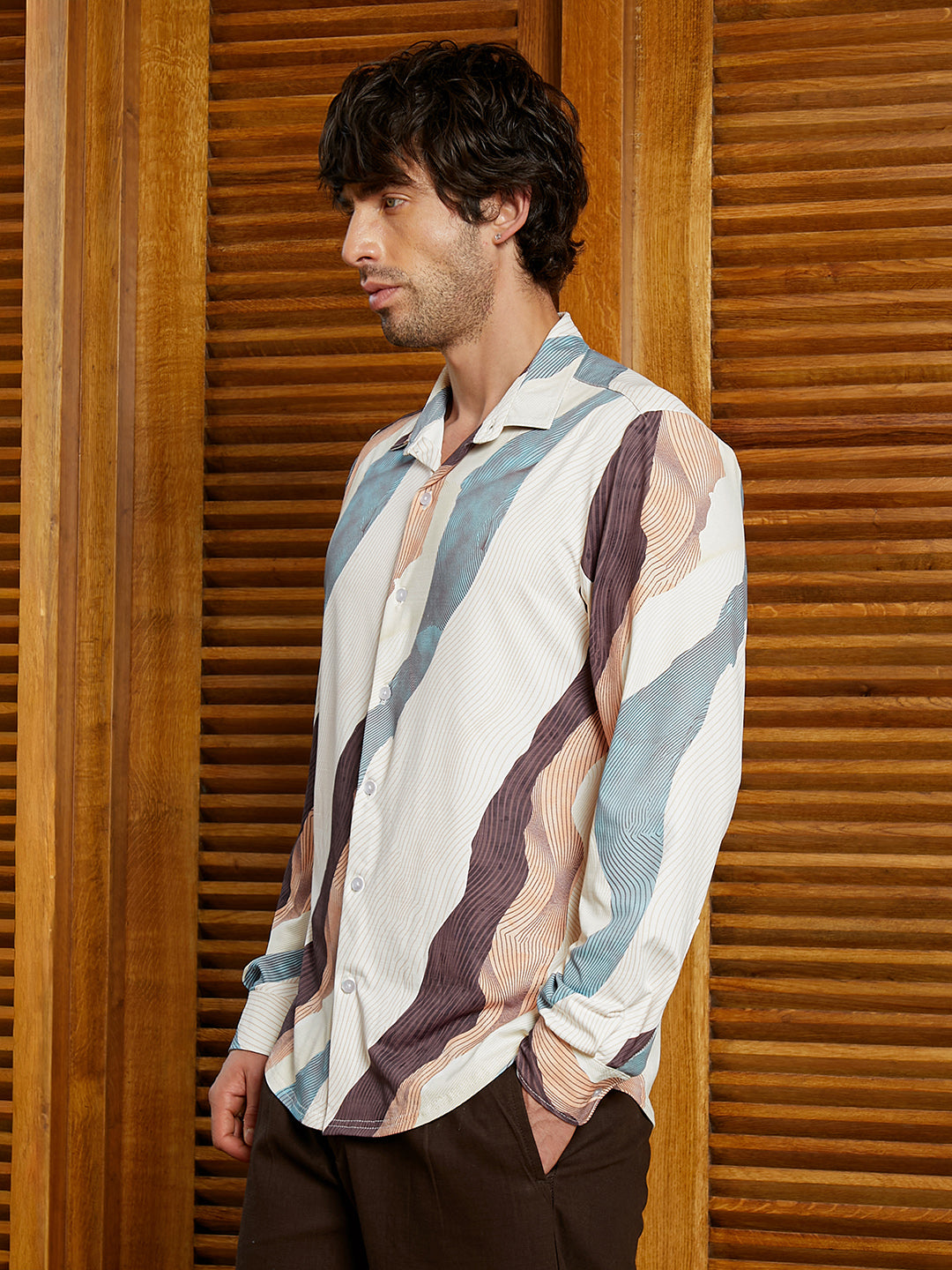 Campus Sutra Abstract-Topography Imprint Shirt