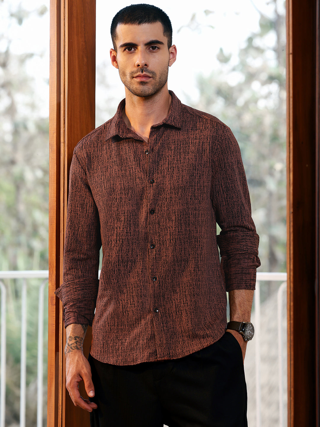 Campus Sutra Regular Fit Textured Casual Shirt